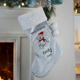 Personalised Christmas Teddy Silver Grey Stocking: 1 - Christmas Stockings By Gift Moments