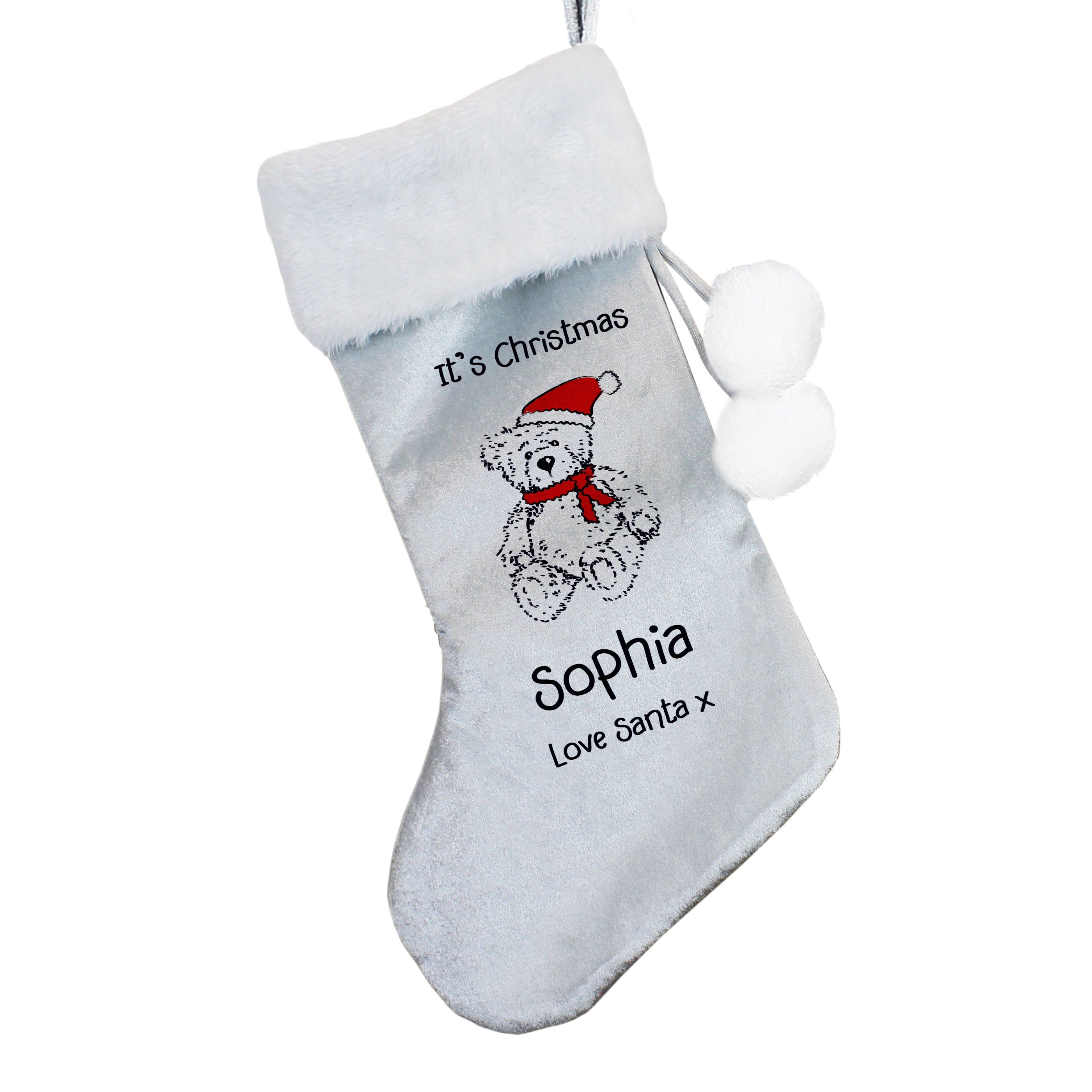 Personalised Christmas Teddy Silver Grey Stocking - Shop Christmas Stockings At Gift Moments - 3