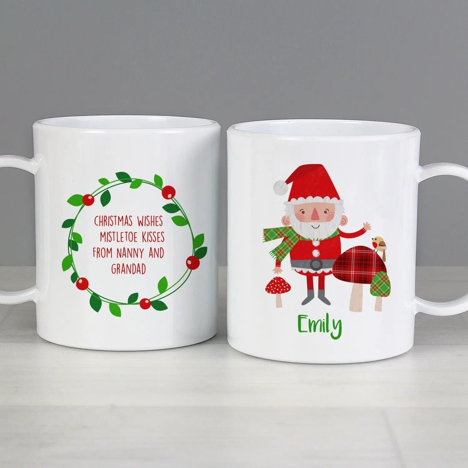 Personalised Christmas Toadstool Santa Plastic Mug: 2 - Plastic Mugs By Gift Moments
