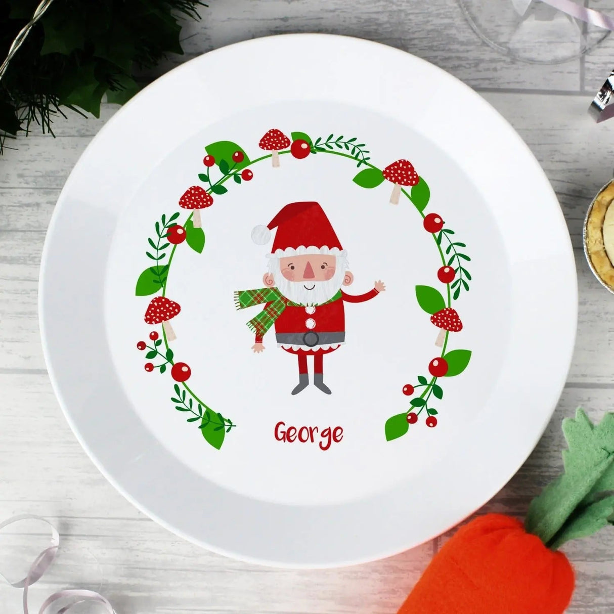 Personalised Christmas Toadstool Santa Plastic Plate: 3 - Tableware By Gift Moments