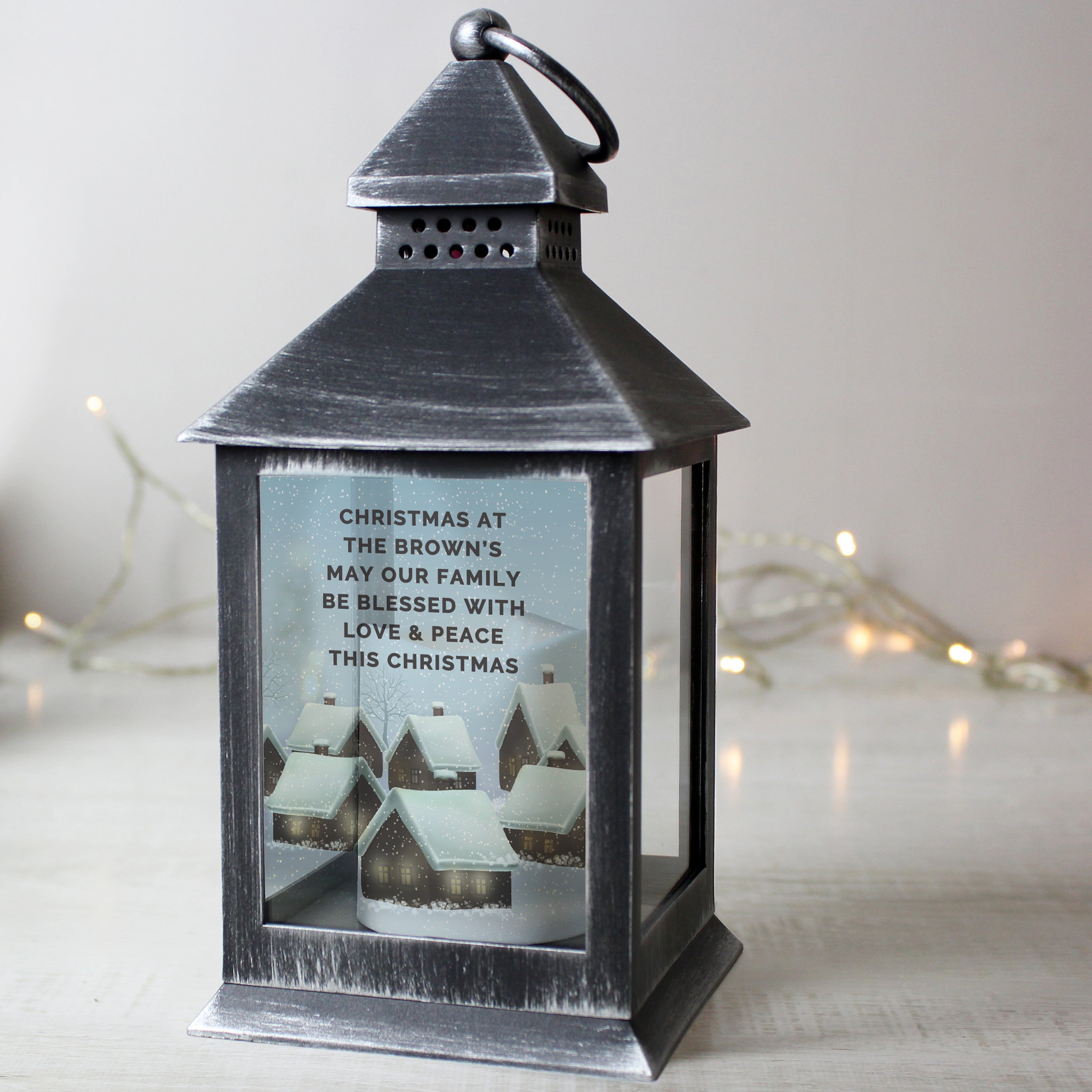 Personalised Christmas Town Black Lantern - Shop LED Lighting At Gift Moments - 2
