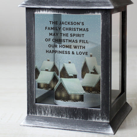 Personalised Christmas Town Black Lantern: 3 - LED Lighting By Gift Moments