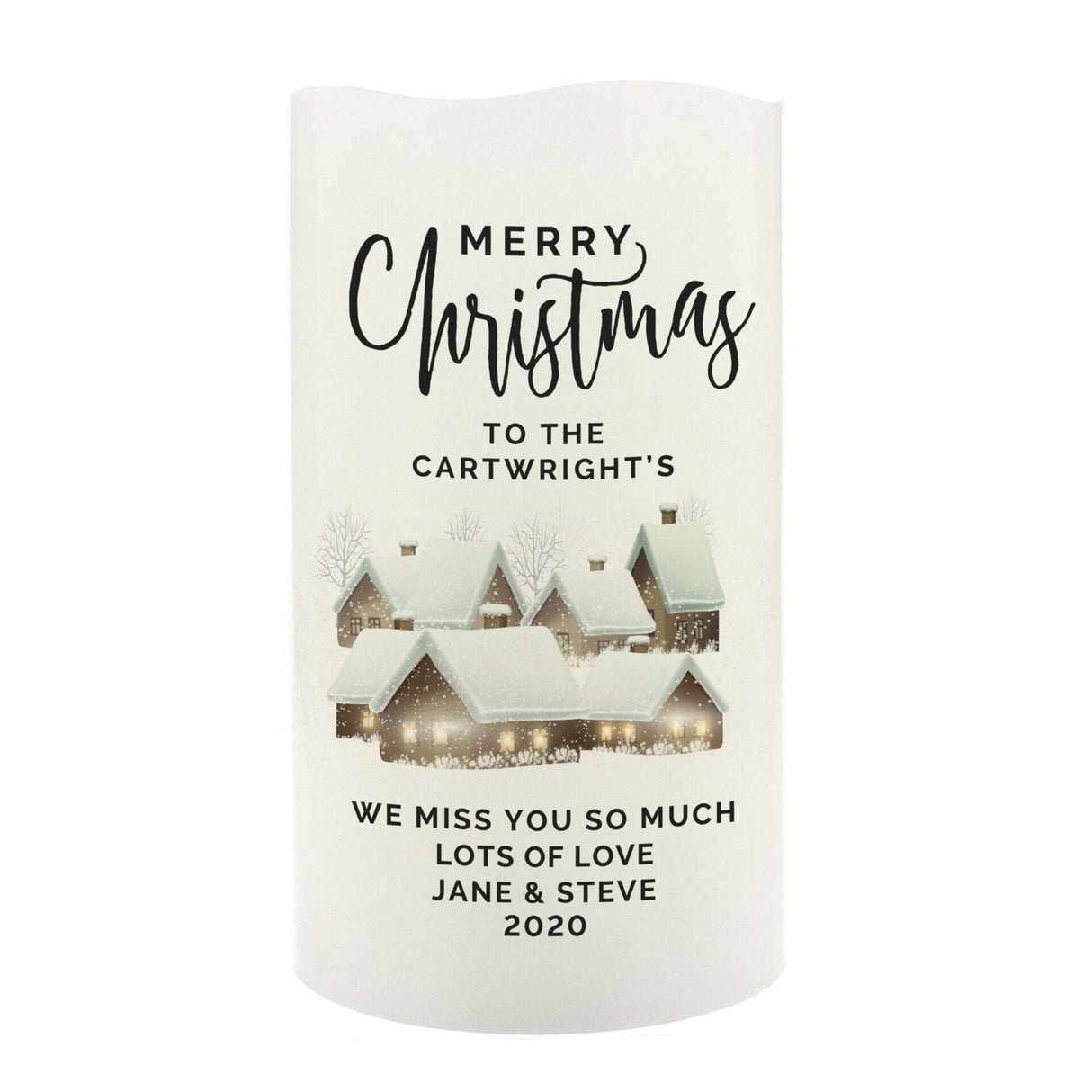 Personalised Christmas Town LED Candle: 3 - LED Lighting By Gift Moments