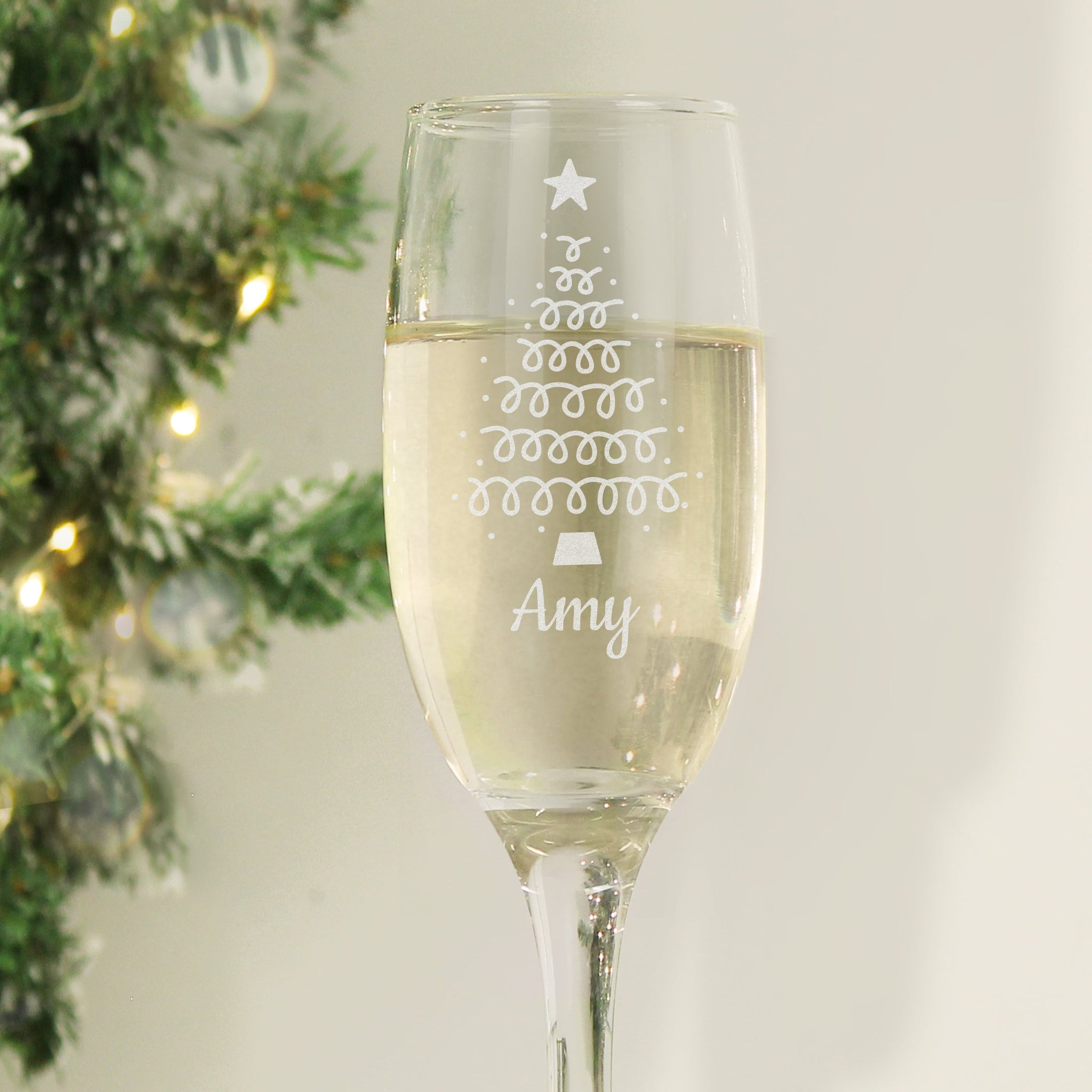 Personalised Christmas Tree Glass Flute: 2 - Champagne Flutes By Gift Moments