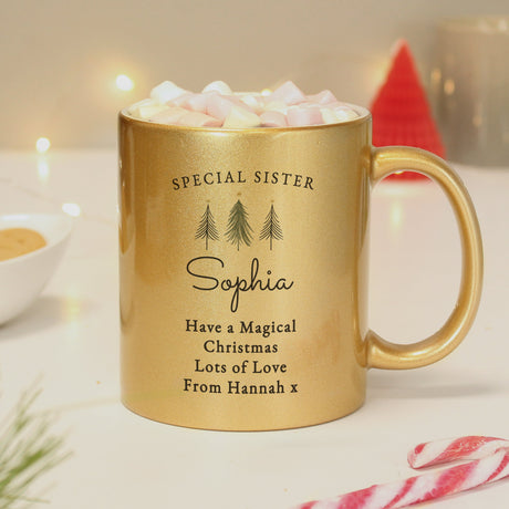 Personalised Christmas Tree Gold Glitter Mug: 3 - Mugs By Gift Moments