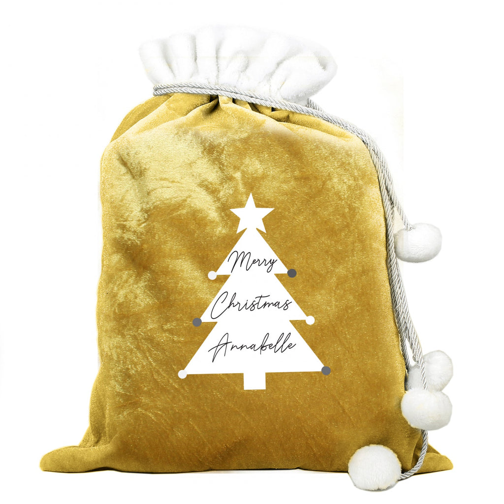 Personalised Christmas Tree Luxury Pom Pom Gold Sack - Shop Christmas Sacks At Gift Moments - 3