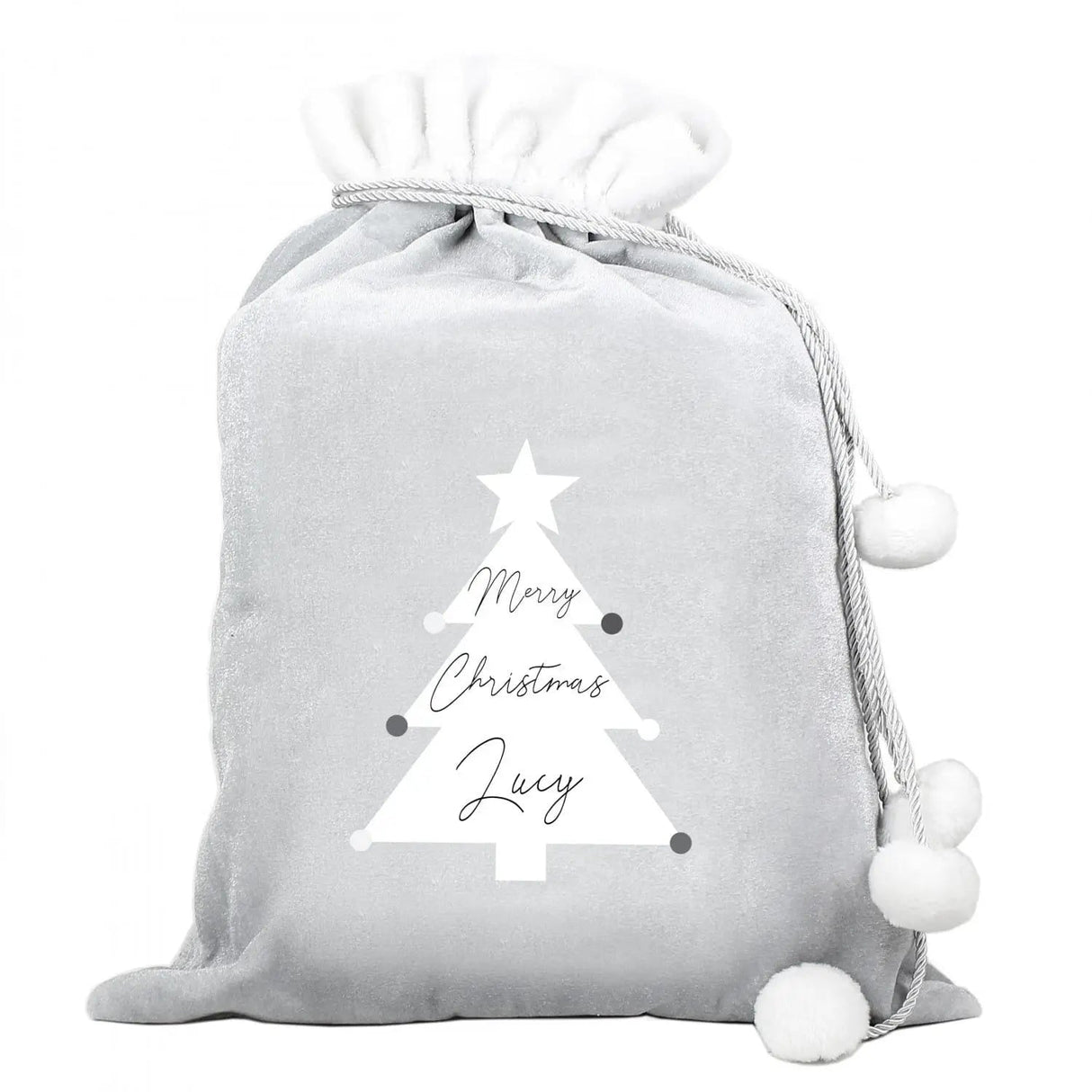 Personalised Christmas Tree Luxury Silver Grey Pom Pom Sack: 3 - Christmas Sacks By Gift Moments