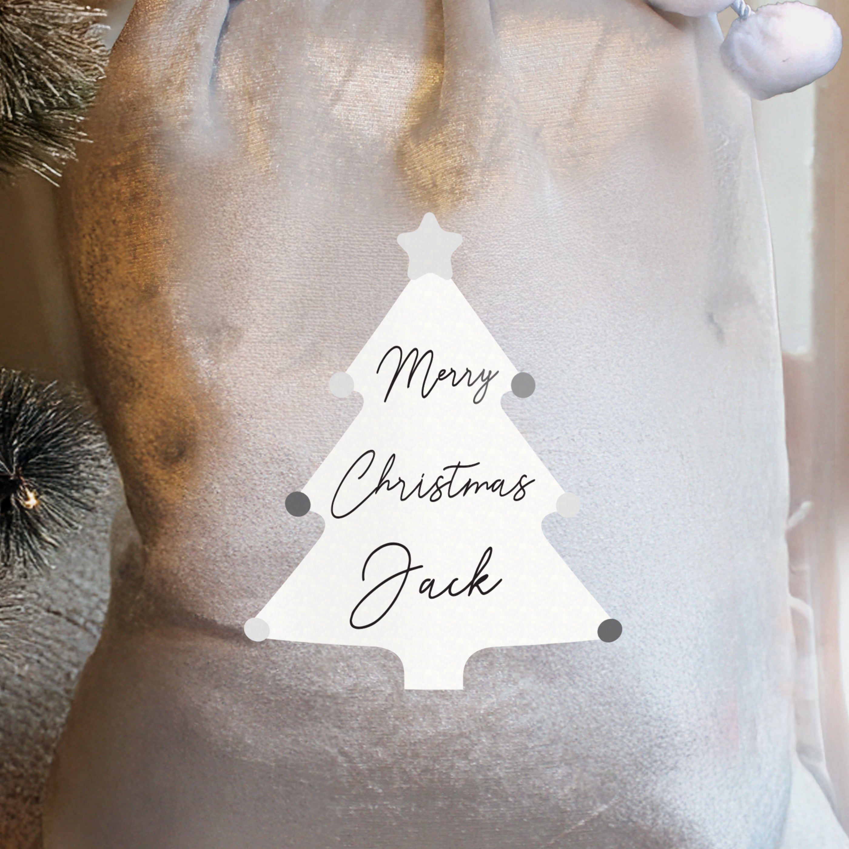 Personalised Christmas Tree Luxury Silver Grey Pom Pom Sack - Shop Christmas Sacks At Gift Moments - 4