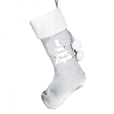 Personalised Christmas Tree Luxury Silver Grey Stocking: 4 - Christmas Stockings By Gift Moments