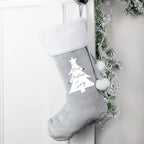 Personalised Christmas Tree Luxury Silver Grey Stocking - Shop Christmas Stockings At Gift Moments - 3
