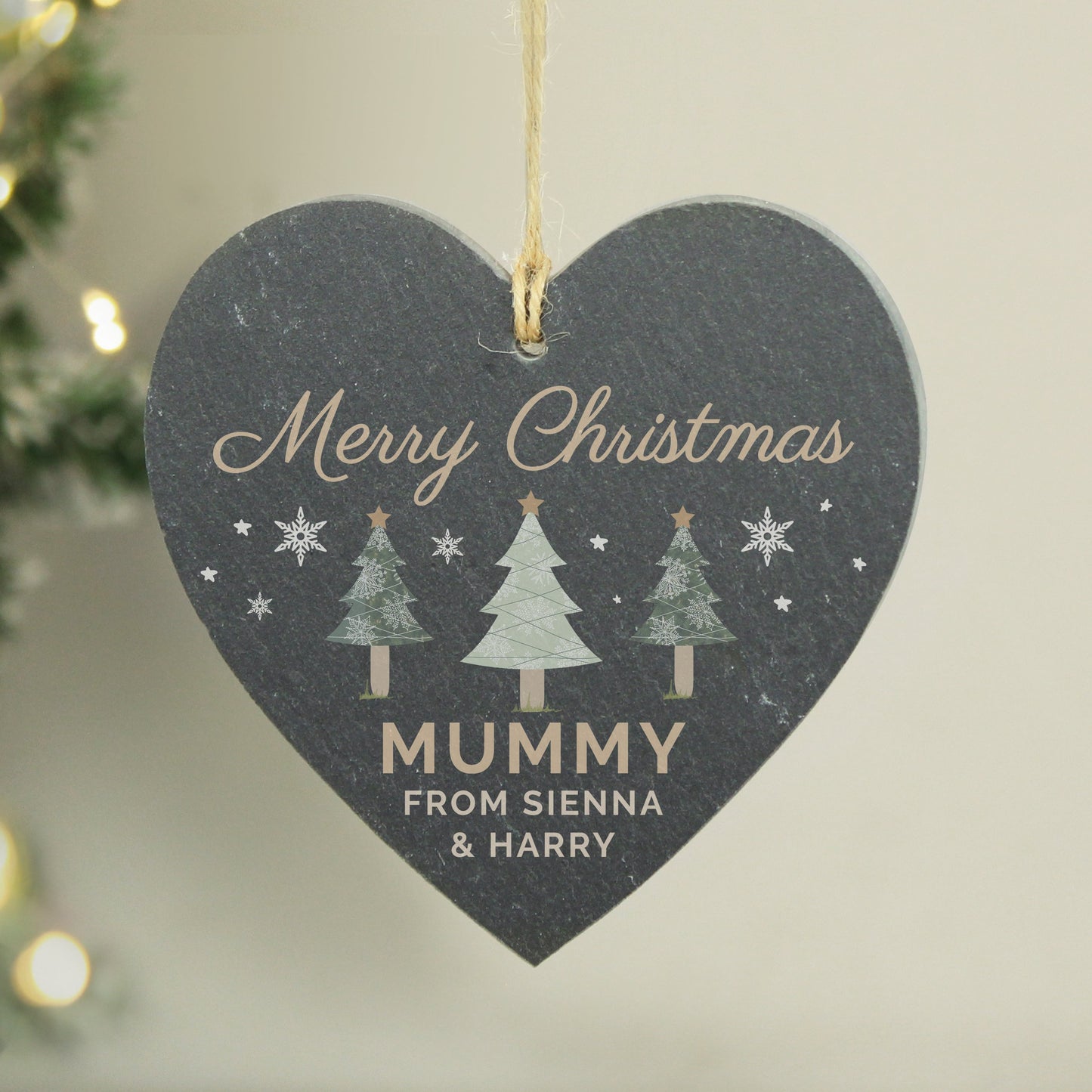 Personalised Christmas Tree Slate Heart Ornament: 2 - Christmas Decorations By Gift Moments