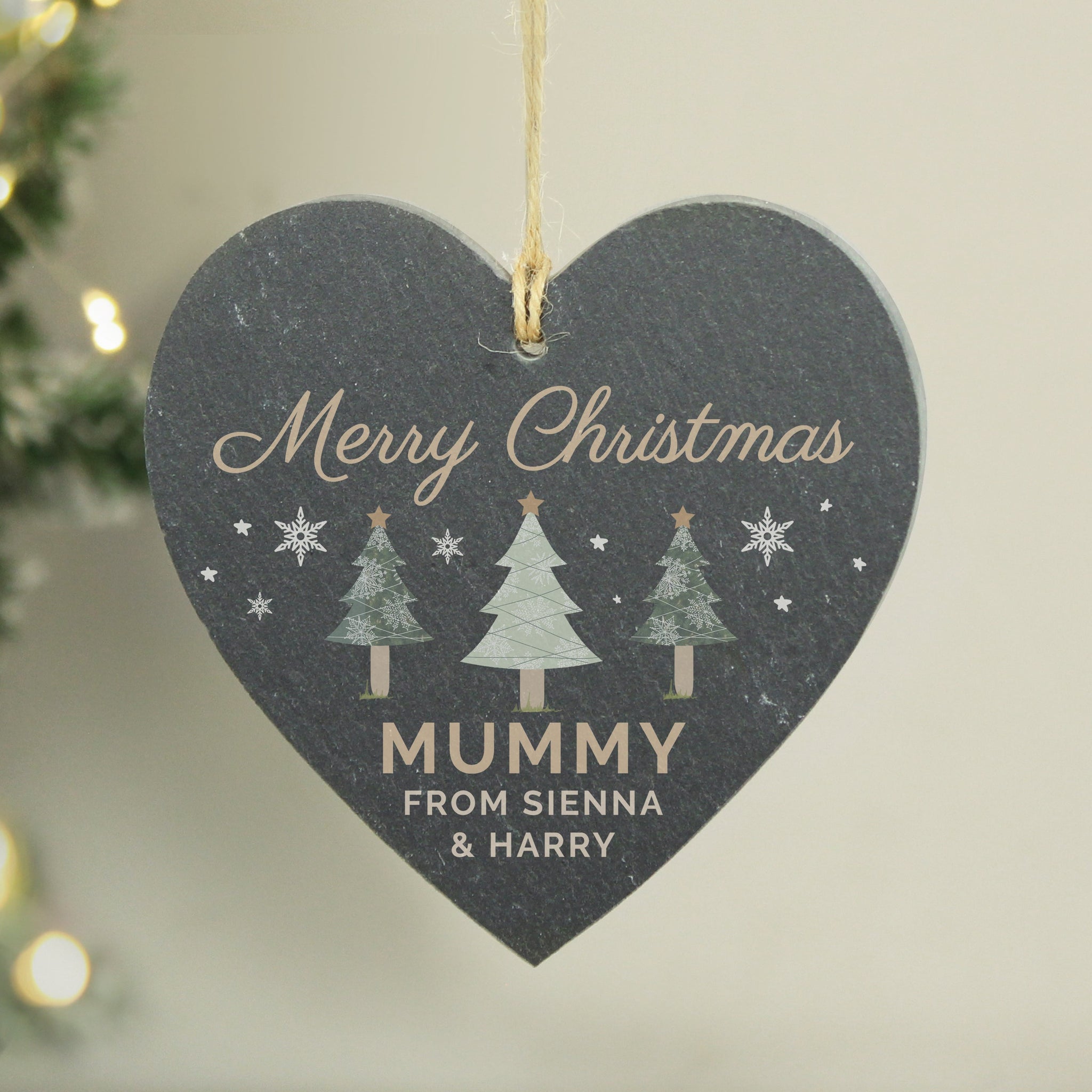 Personalised Christmas Tree Slate Heart Ornament: 2 - Christmas Decorations By Gift Moments