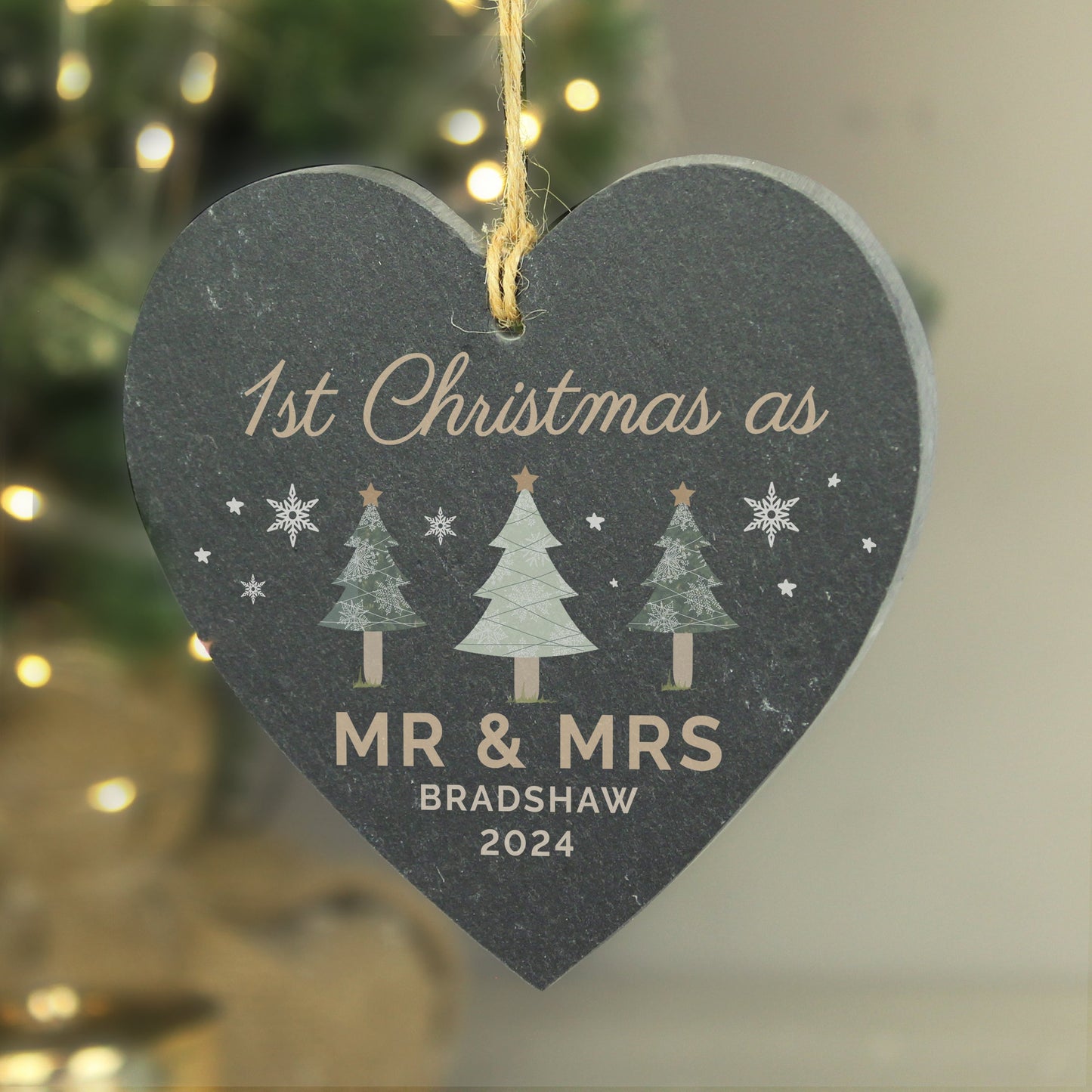 Personalised Christmas Tree Slate Heart Ornament: 3 - Christmas Decorations By Gift Moments