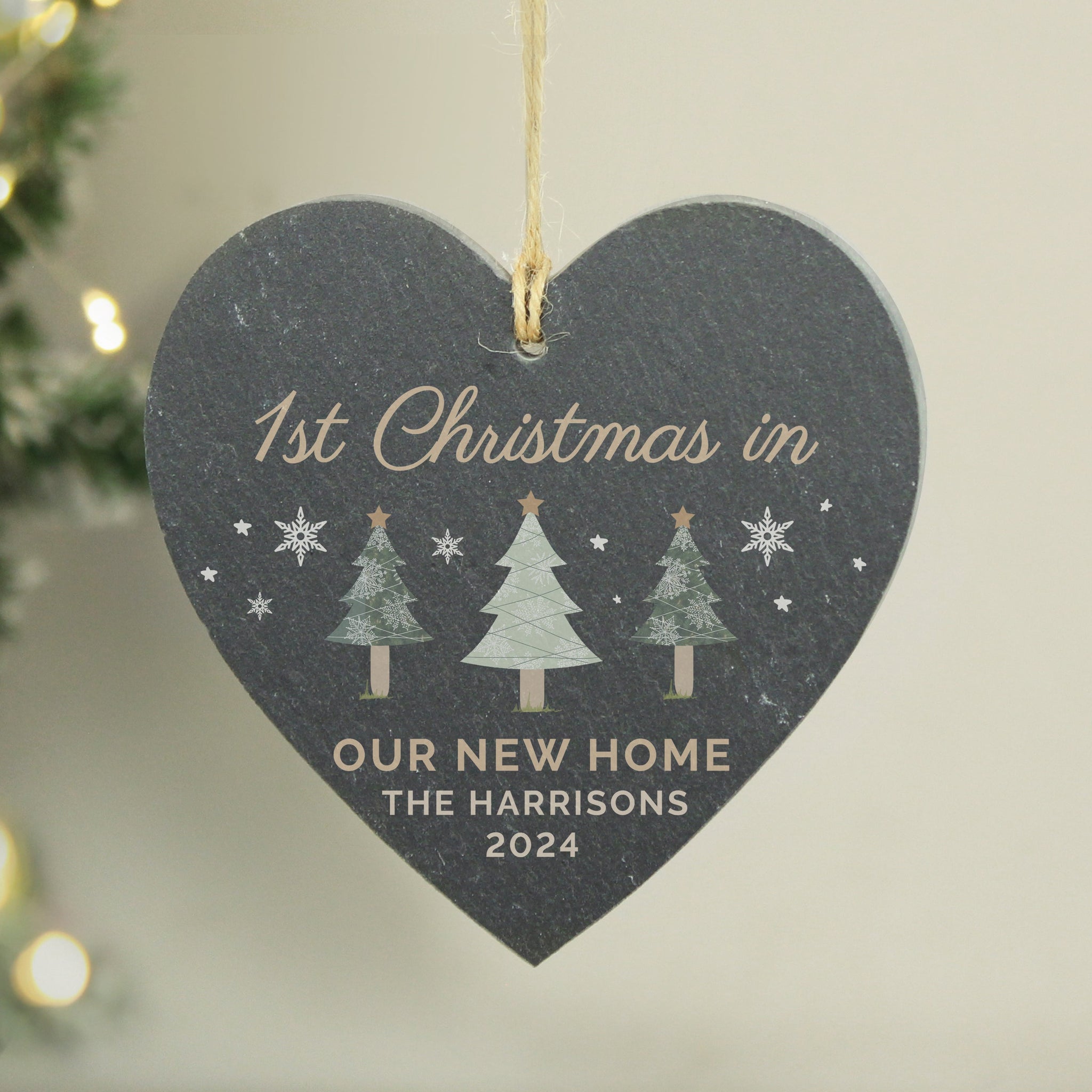 Personalised Christmas Tree Slate Heart Ornament: 4 - Christmas Decorations By Gift Moments
