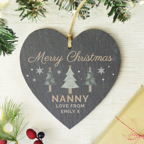 Personalised Christmas Tree Slate Heart Ornament: 1 - Christmas Decorations By Gift Moments