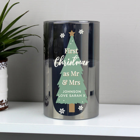 Personalised Christmas Tree Smoked Glass LED Candle: 3 - LED Lighting By Gift Moments