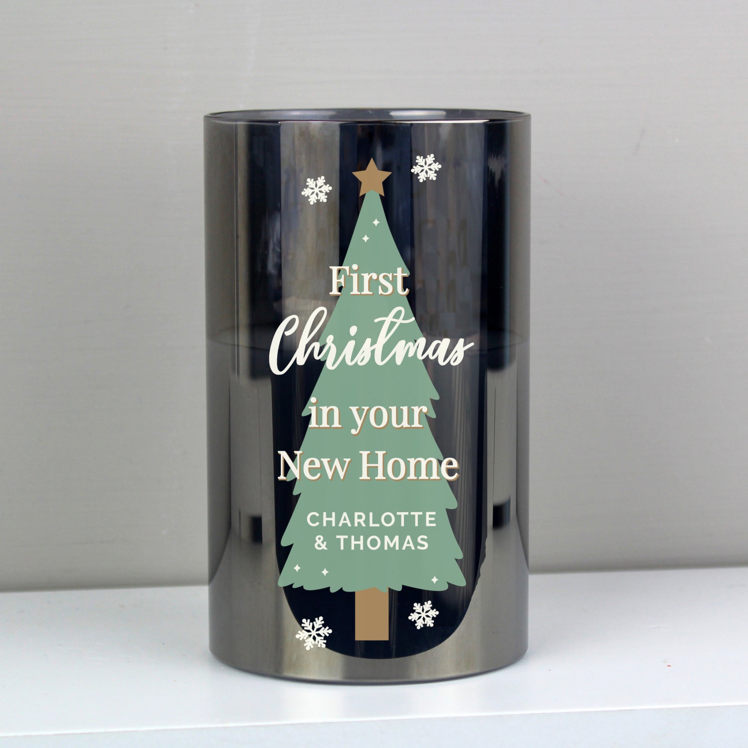 Personalised Christmas Tree Smoked Glass LED Candle - Shop LED Lighting At Gift Moments - 2