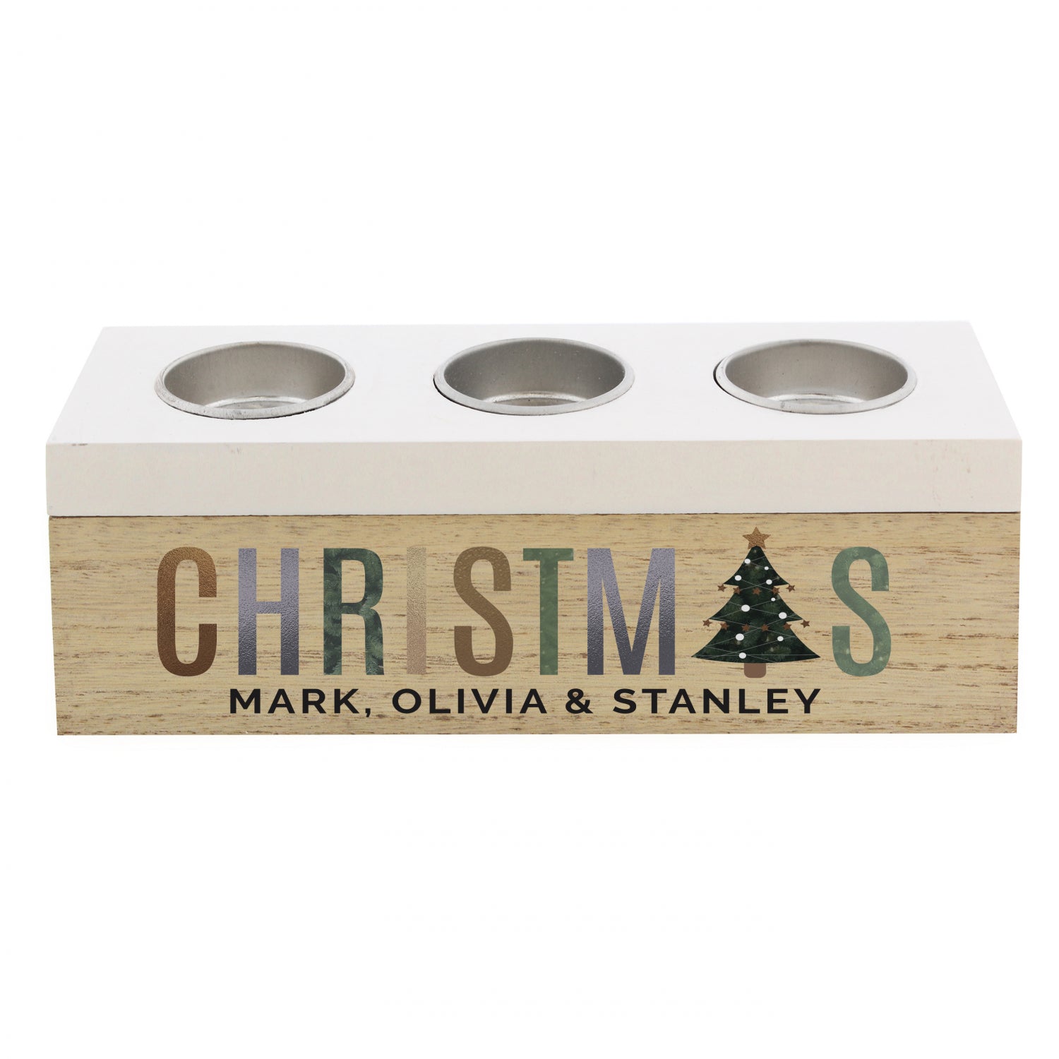 Personalised Christmas Tree Triple Tealight Box - Shop Candle Holders At Gift Moments - 4