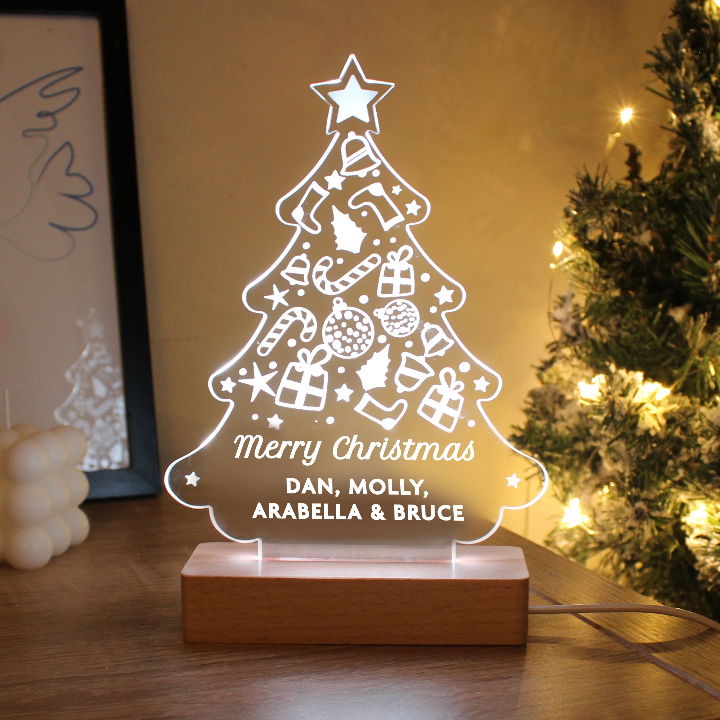 Personalised Christmas Tree Wooden Based LED Light - Shop LED Lighting At Gift Moments - 1