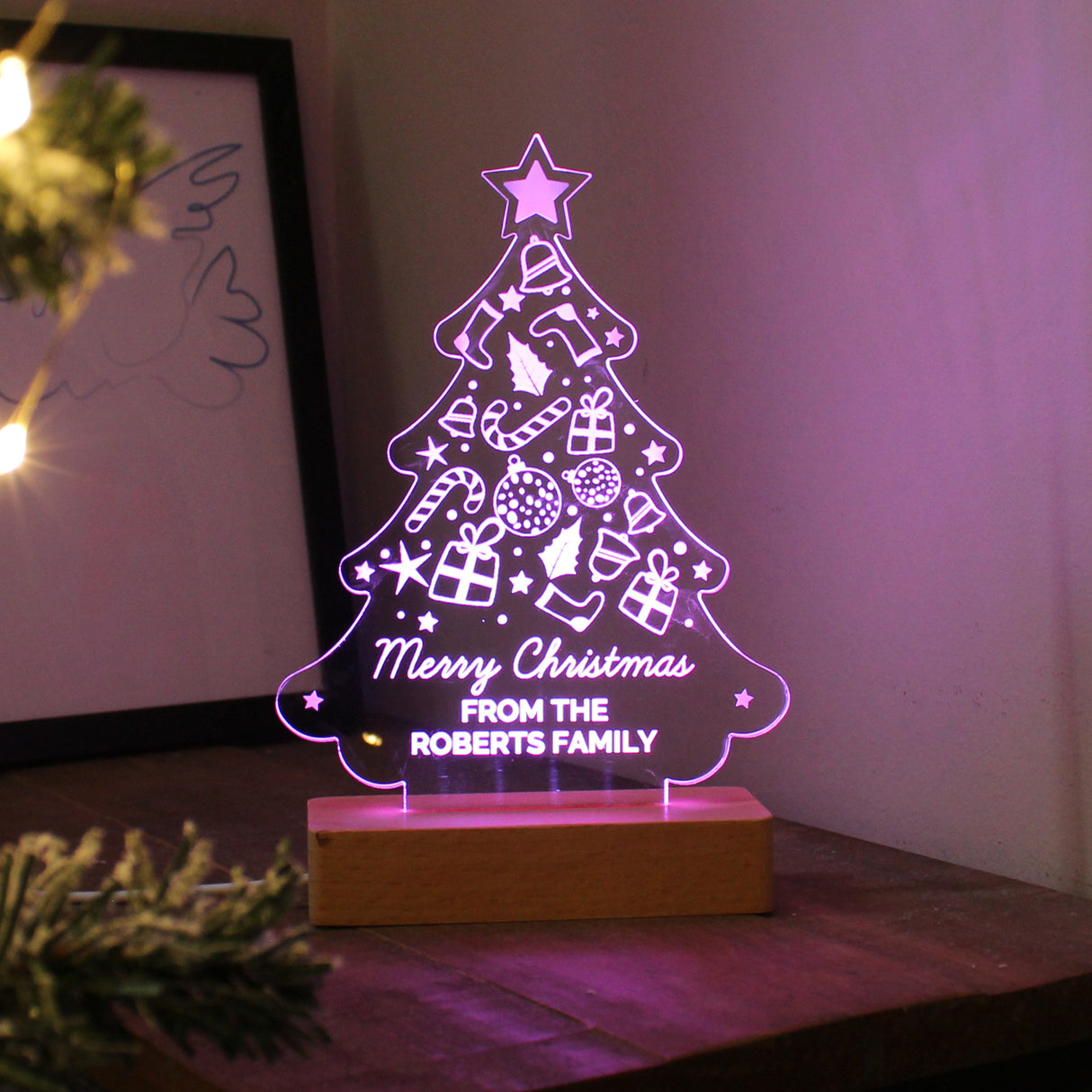 Personalised Christmas Tree Wooden Based LED Light: 5 - LED Lighting By Gift Moments
