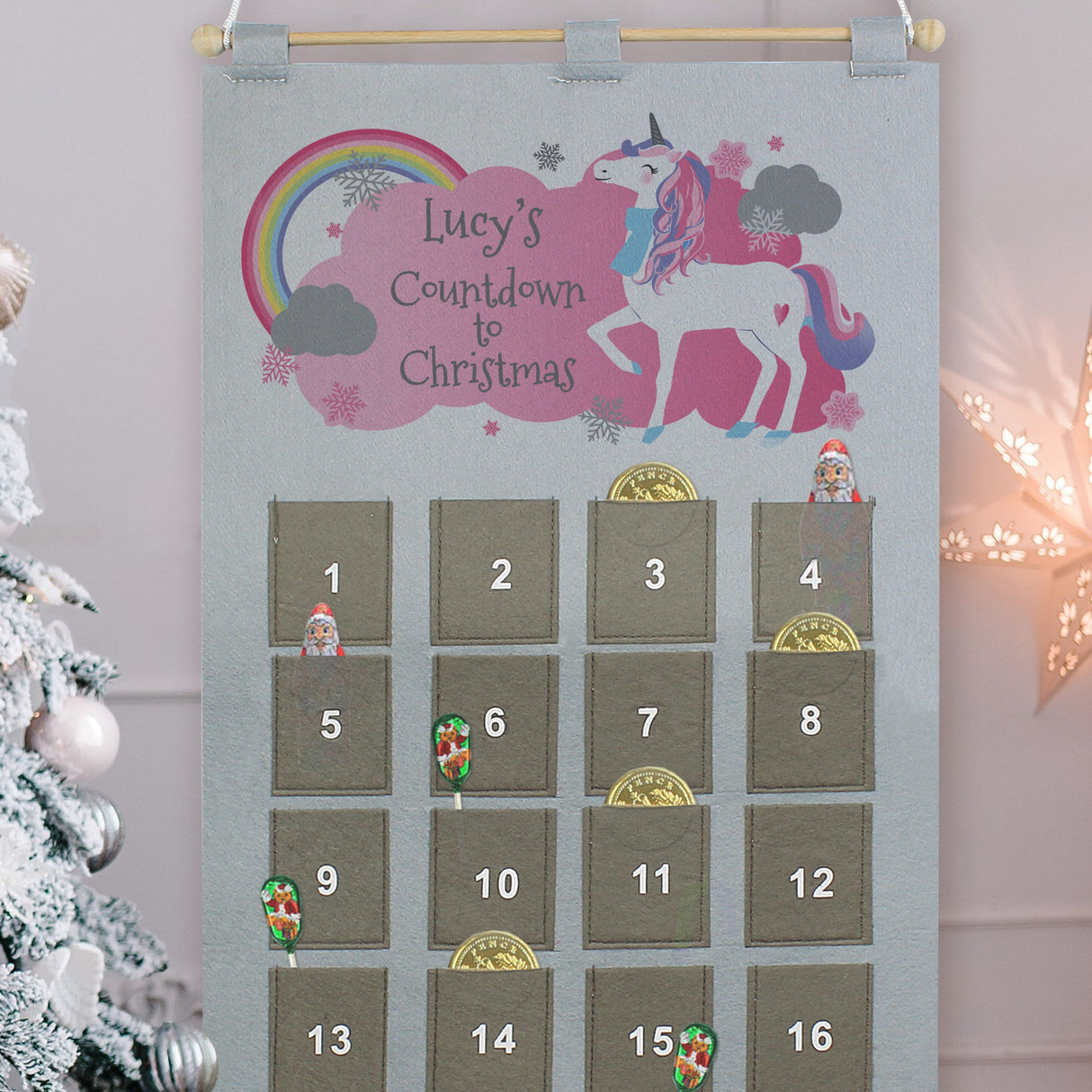 Personalised Christmas Unicorn Advent Calendar In Silver Grey: 4 - Advent Calendars By Gift Moments