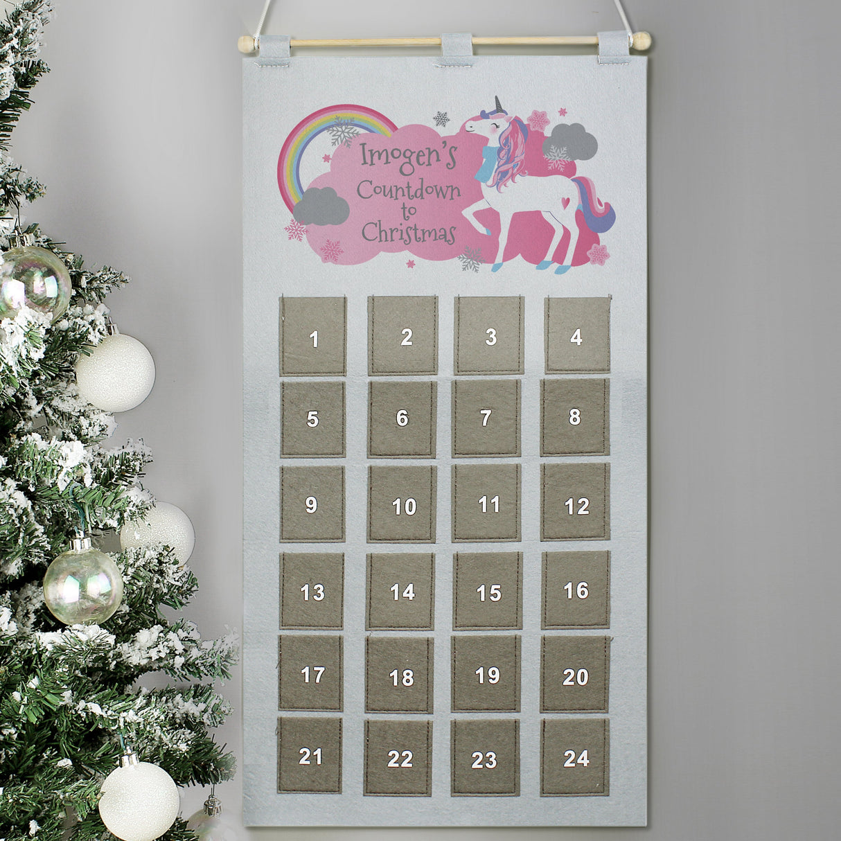 Personalised Christmas Unicorn Advent Calendar In Silver Grey: 1 - Advent Calendars By Gift Moments