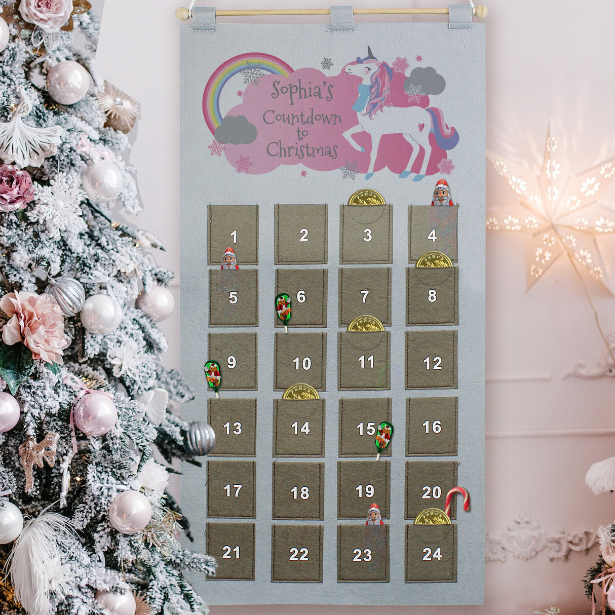 Personalised Christmas Unicorn Advent Calendar In Silver Grey: 3 - Advent Calendars By Gift Moments