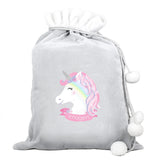 Personalised Christmas Unicorn Luxury Silver Grey Pom Pom Sack: 3 - Christmas Sacks By Gift Moments
