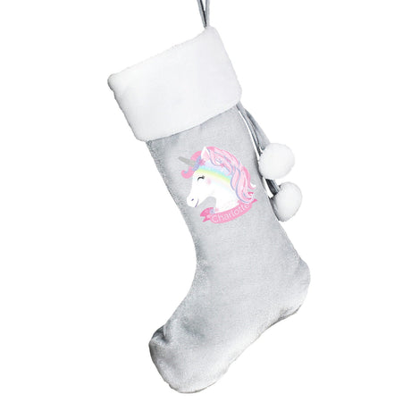 Personalised Christmas Unicorn Luxury Silver Grey Stocking: 4 - Christmas Stockings By Gift Moments