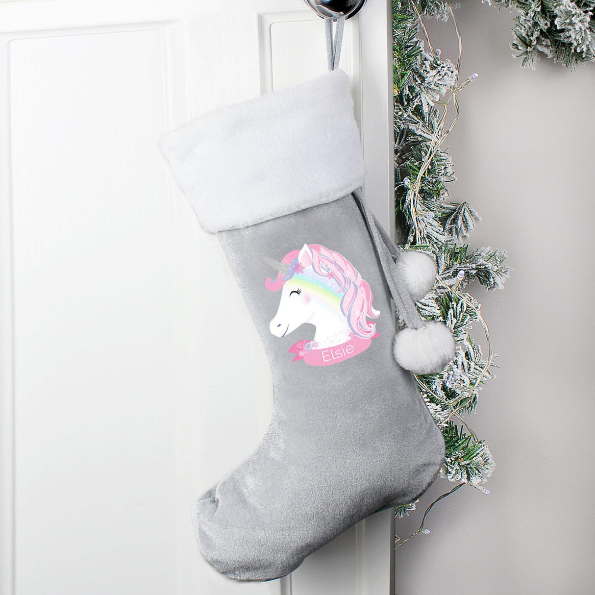 Personalised Christmas Unicorn Luxury Silver Grey Stocking: 3 - Christmas Stockings By Gift Moments