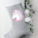 Personalised Christmas Unicorn Luxury Silver Grey Stocking: 1 - Christmas Stockings By Gift Moments