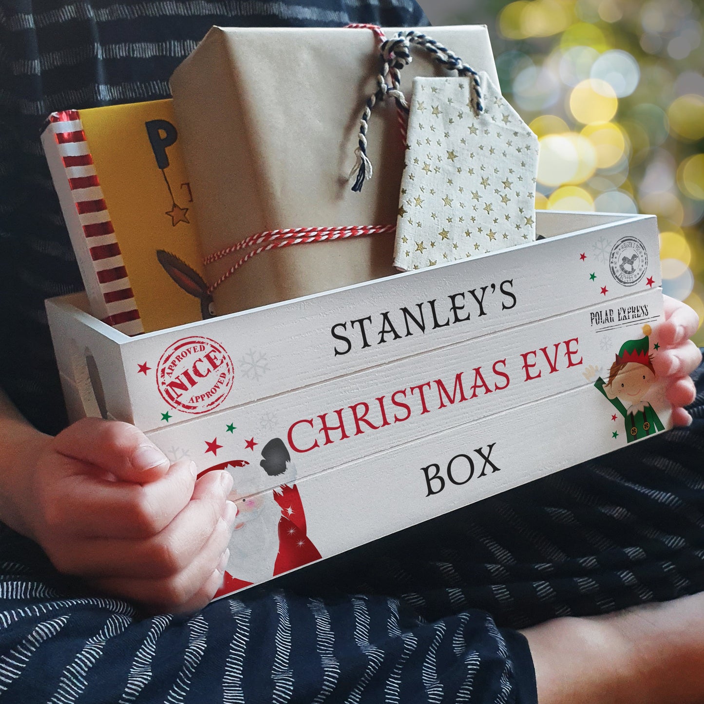 Personalised Christmas White Wooden Crate: 1 - Storage By Gift Moments