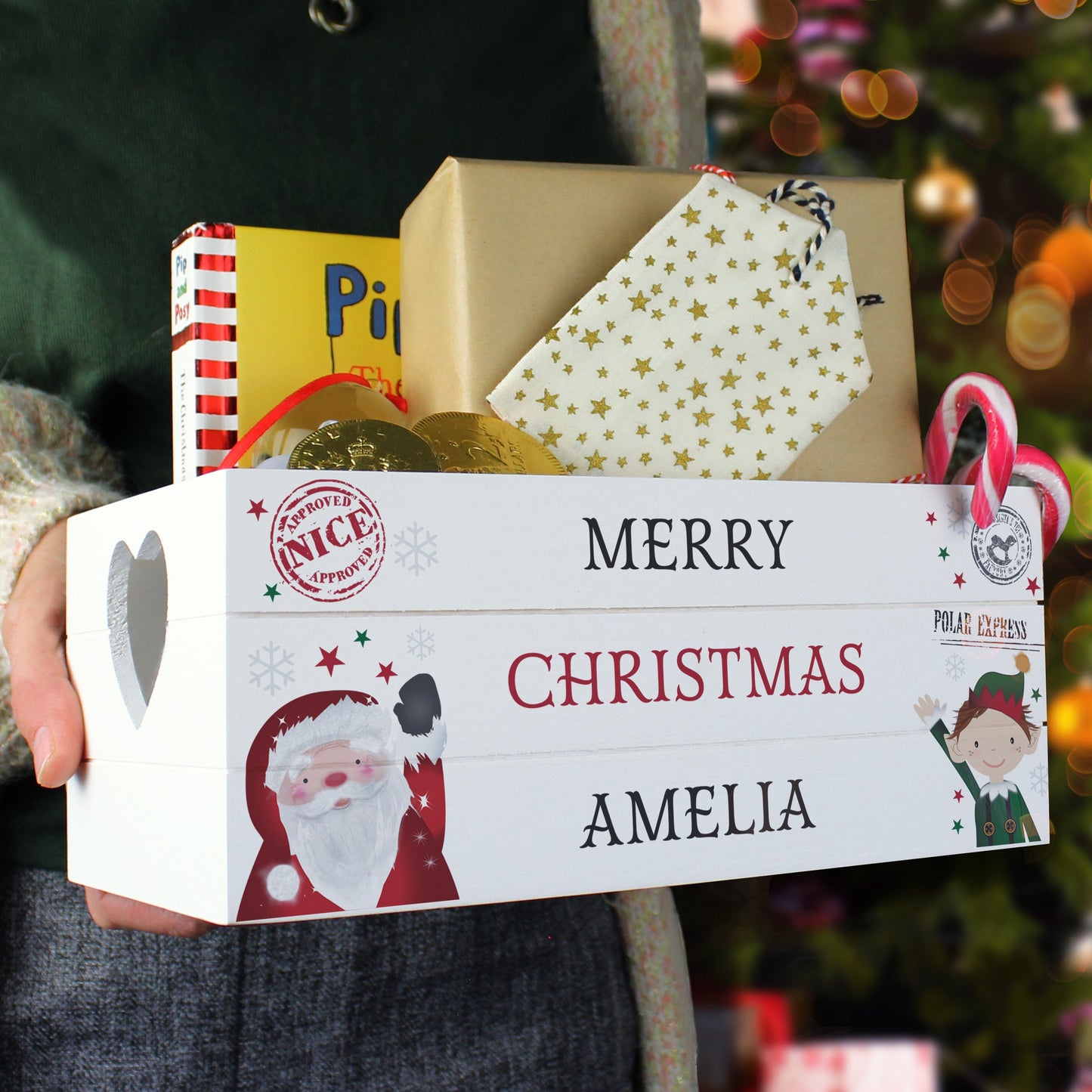 Personalised Christmas White Wooden Crate: 2 - Storage By Gift Moments