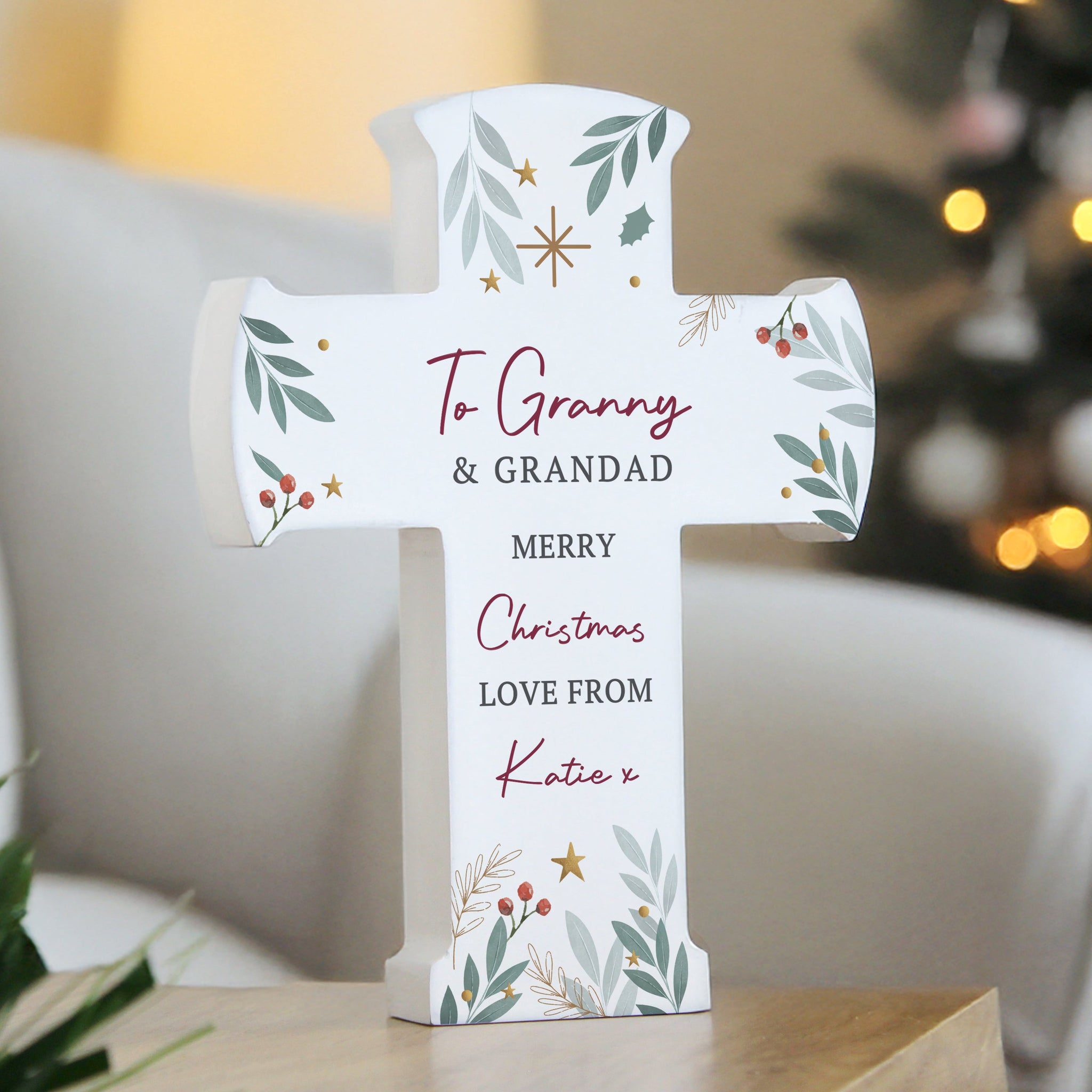 Personalised Christmas Wooden Cross Ornament: 2 - Christmas Decorations By Gift Moments