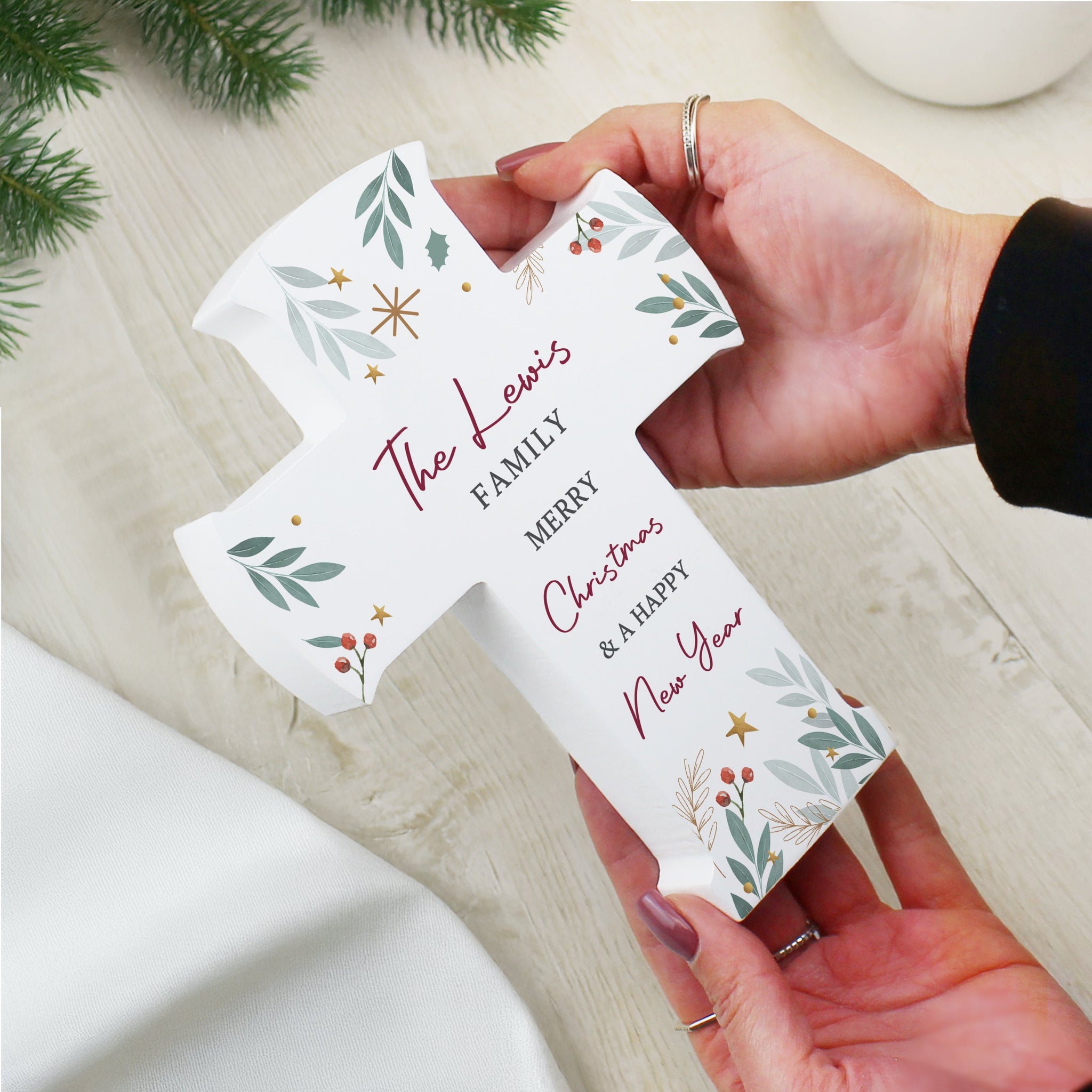 Personalised Christmas Wooden Cross Ornament: 3 - Christmas Decorations By Gift Moments