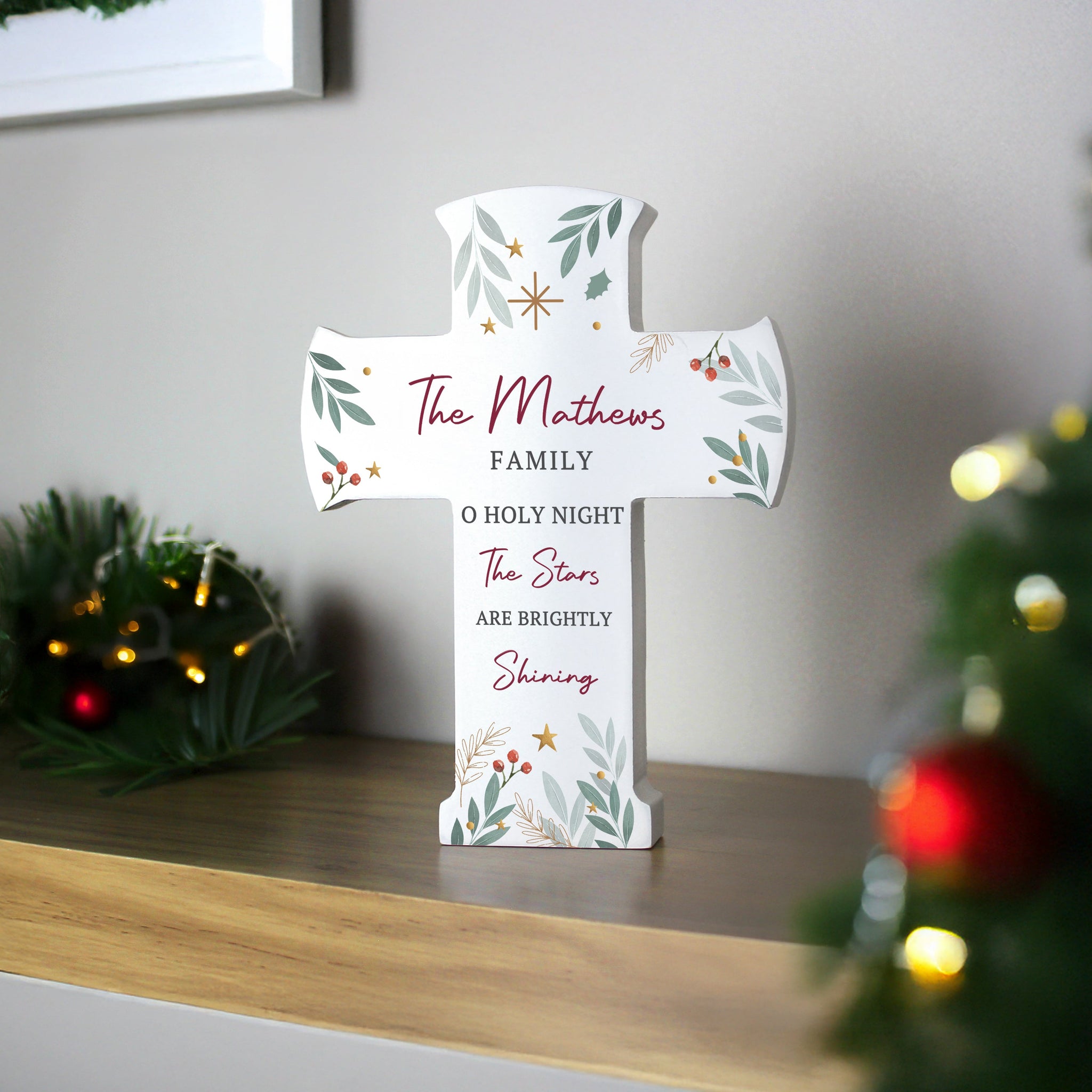 Personalised Christmas Wooden Cross Ornament: 1 - Christmas Decorations By Gift Moments