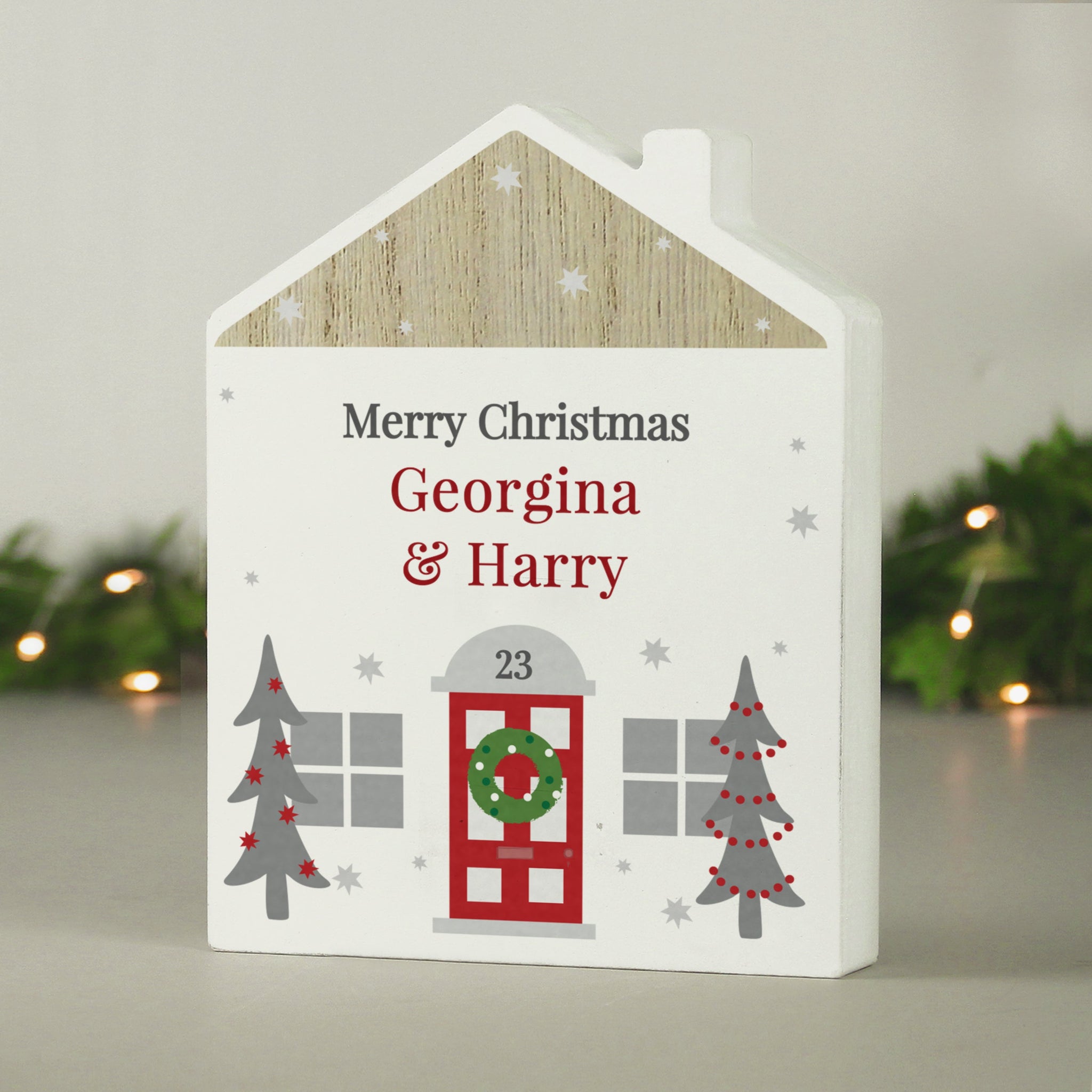 Personalised Christmas Wooden House Ornament: 4 - Ornaments By Gift Moments
