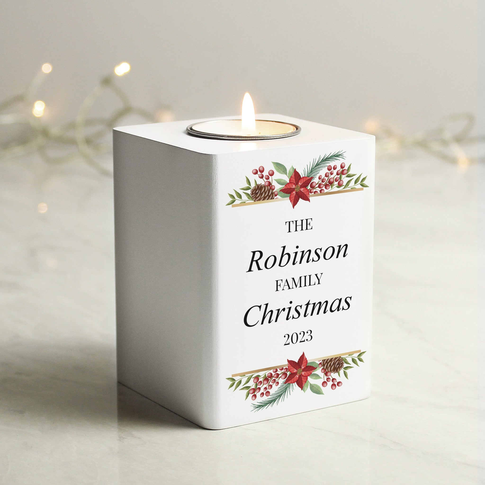 Personalised Christmas Wooden Tealight Holder: 2 - Candle Holders By Gift Moments