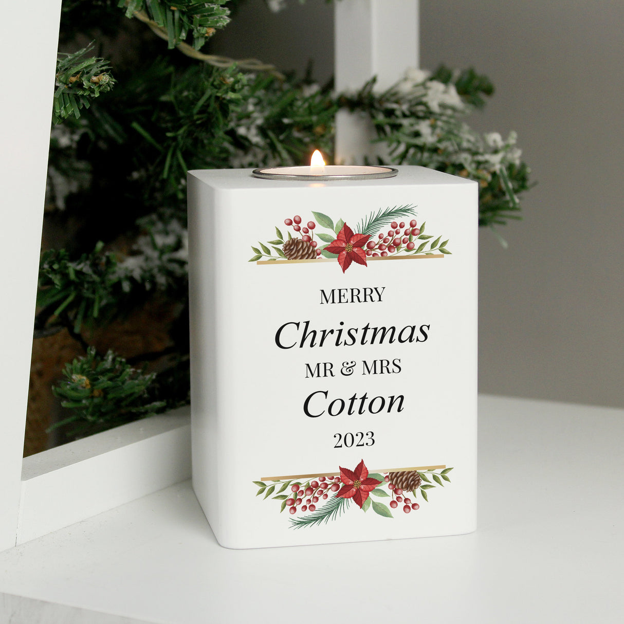 Personalised Christmas Wooden Tealight Holder: 1 - Candle Holders By Gift Moments