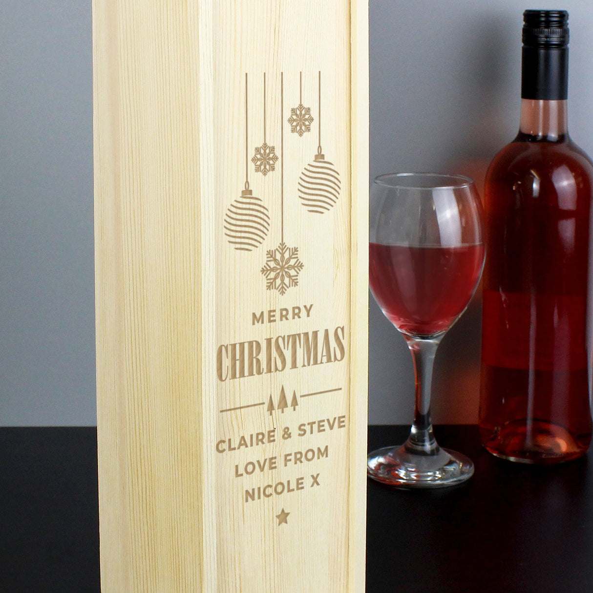 Personalised Christmas Wooden Wine Box: 4 - Barware By Gift Moments