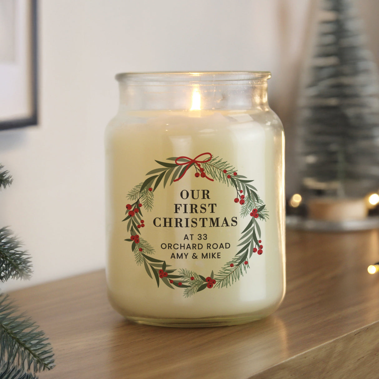 Personalised Christmas Wreath Large Candle Jar: 2 - Candles By Gift Moments