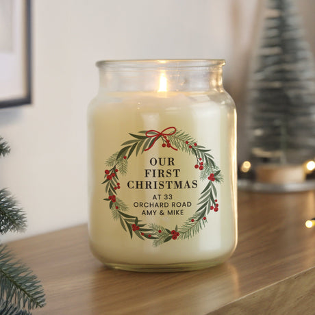 Personalised Christmas Wreath Large Candle Jar: 2 - Candles By Gift Moments
