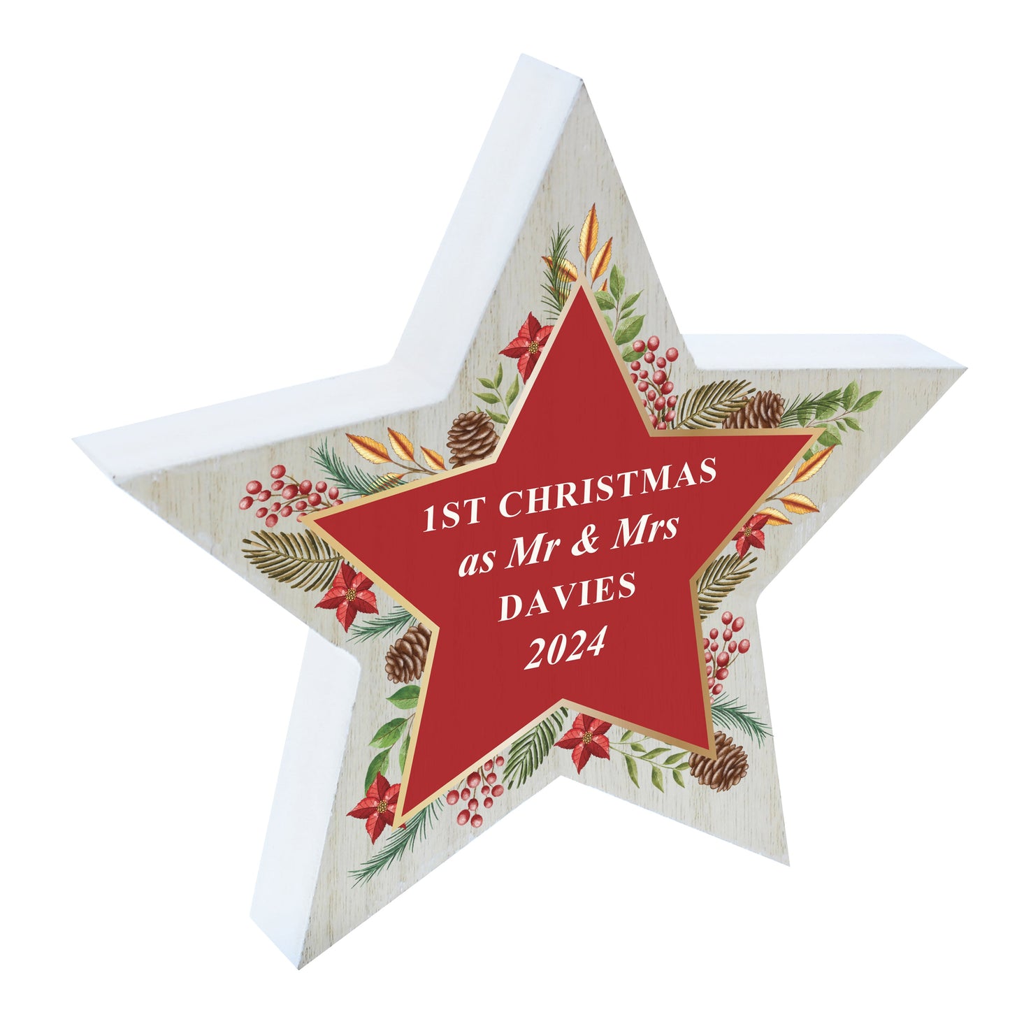 Personalised Christmas Wreath Wooden Star Ornament: 5 - Christmas Decorations By Gift Moments