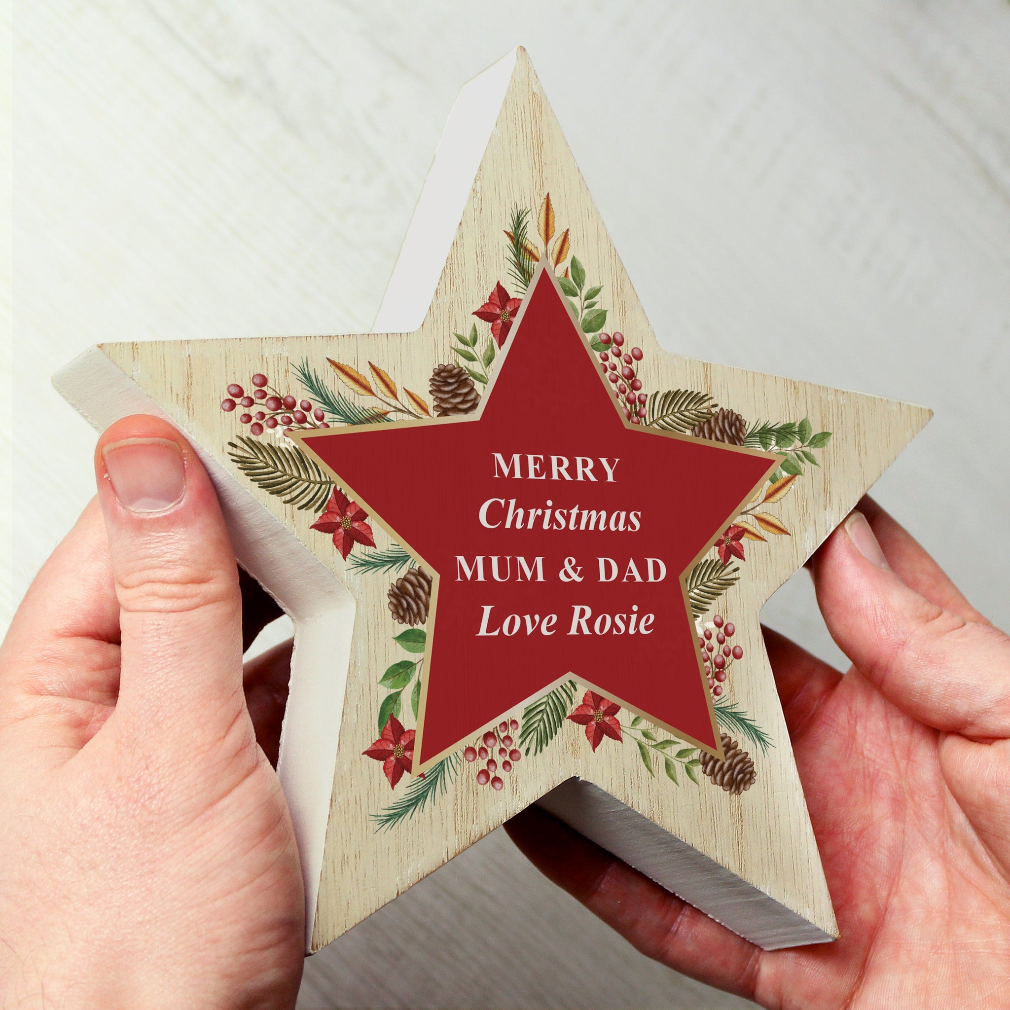 Personalised Christmas Wreath Wooden Star Ornament: 1 - Christmas Decorations By Gift Moments