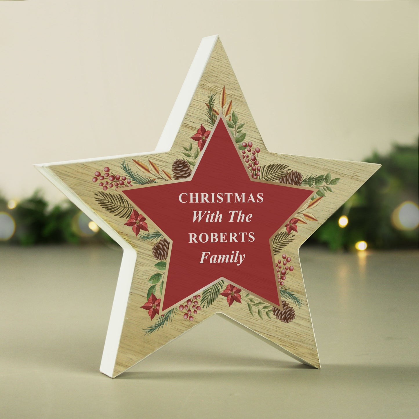 Personalised Christmas Wreath Wooden Star Ornament: 3 - Christmas Decorations By Gift Moments