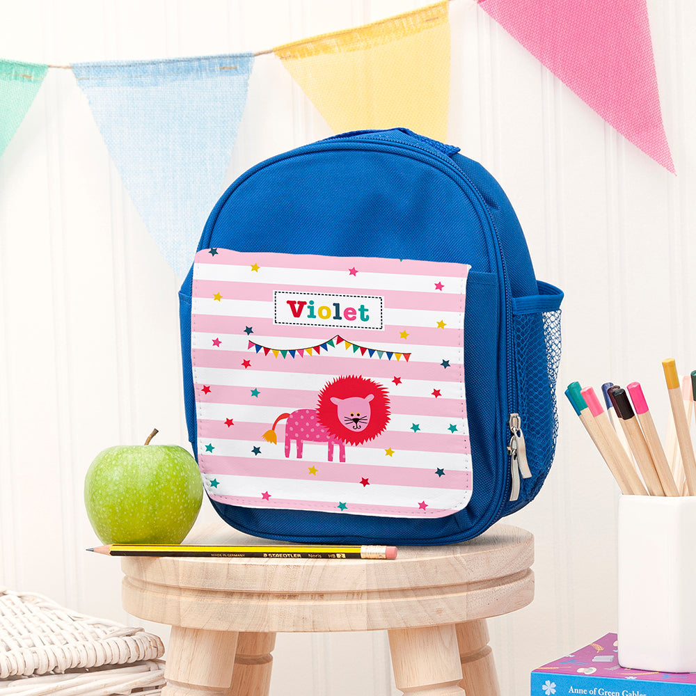 Personalised Circus Themed Blue Lunch Bags: 2 - Lion - Lunch Boxes & Bags By Gift Moments