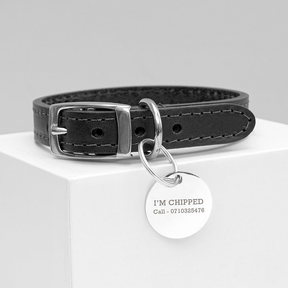 Personalised Classic Black Leather Dog Collar with Tag: 4 - Pet Products By Gift Moments