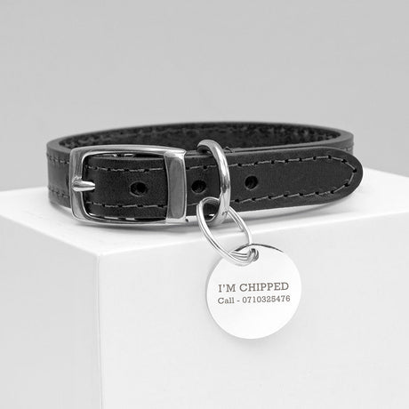 Personalised Classic Black Leather Dog Collar with Tag: 4 - Pet Products By Gift Moments
