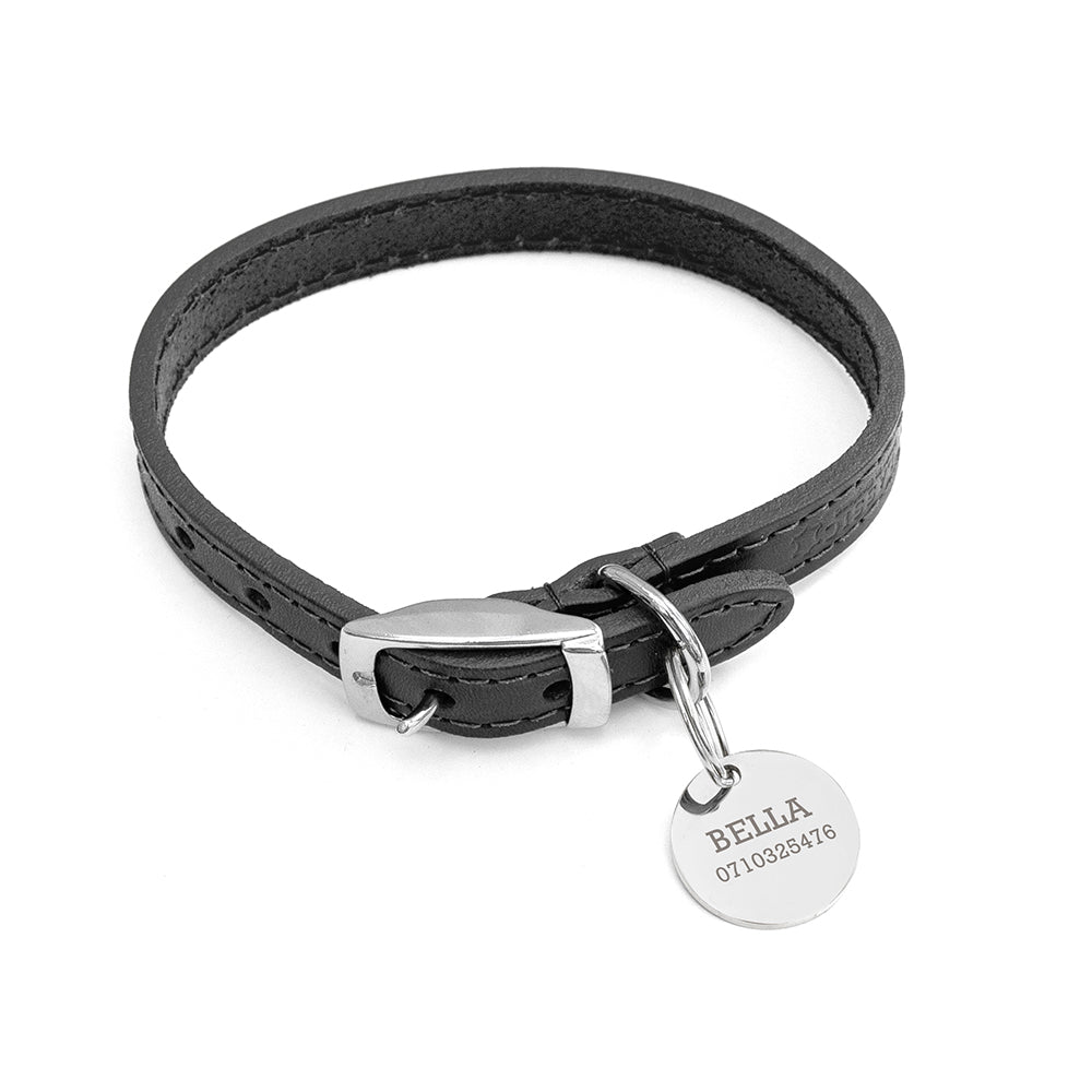 Personalised Classic Black Leather Dog Collar with Tag: 5 - Pet Products By Gift Moments