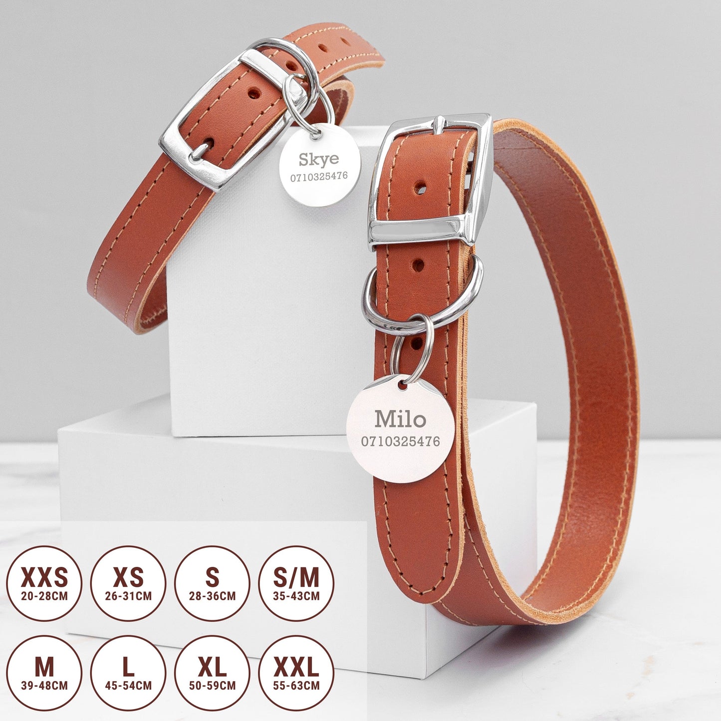 Personalised Classic Brown Leather Dog Collar with Metal Tag: 2 - Pet Products By Gift Moments